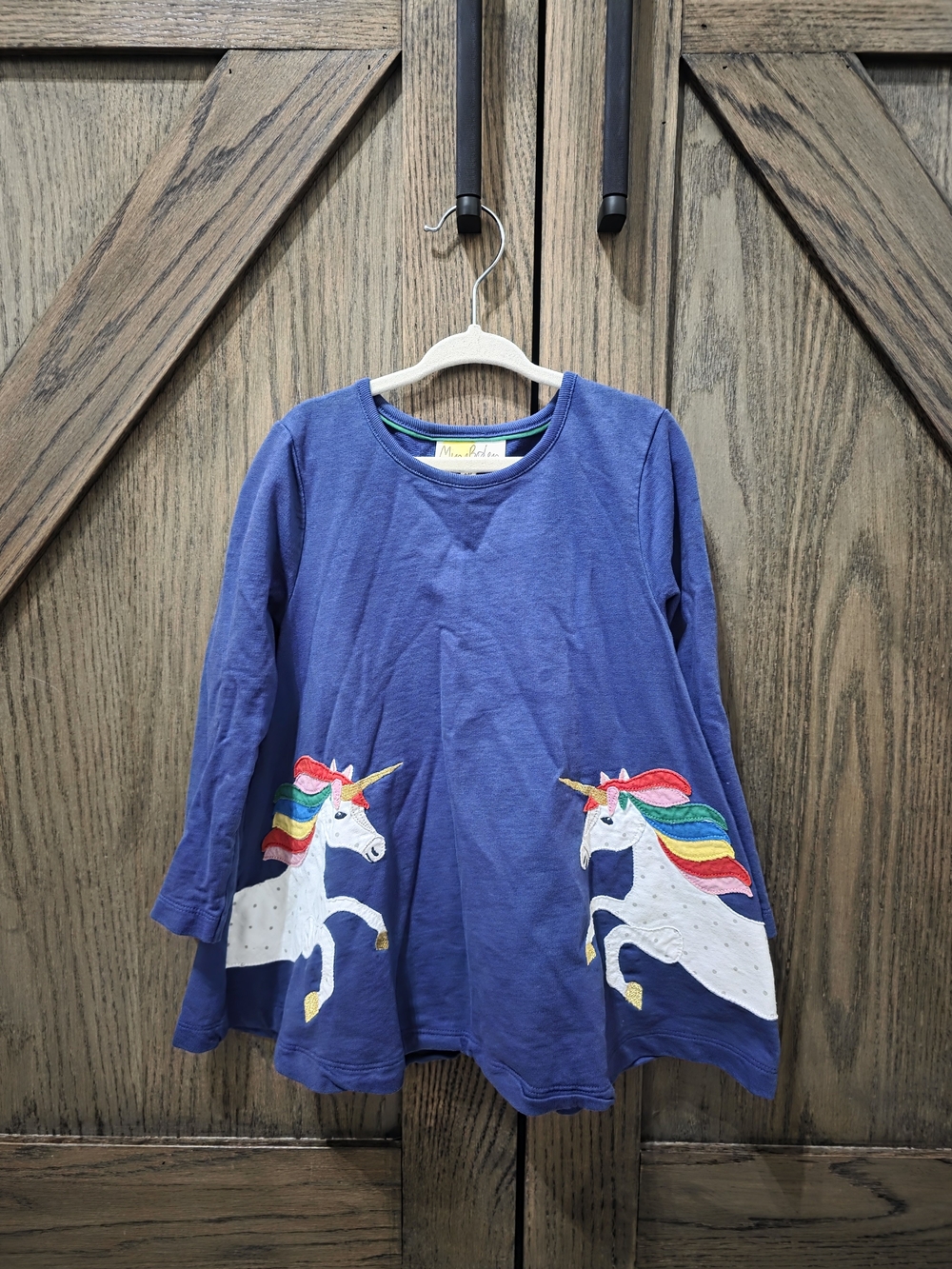 Mini Boden Blue Long-Sleeve Unicorn Tunic